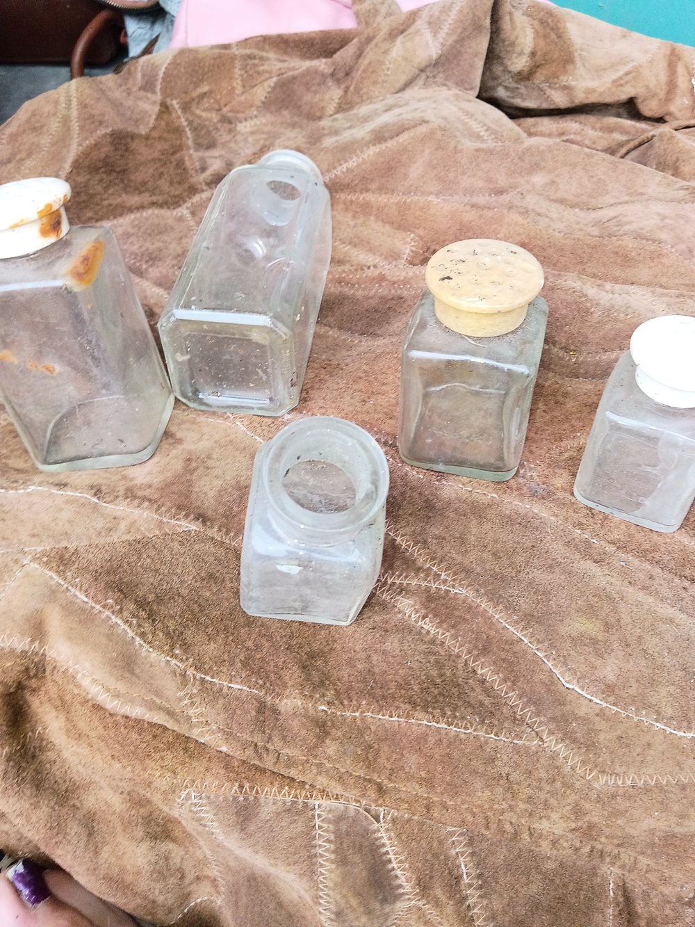 Vintage Clear Glass Square Spice Jars Set
